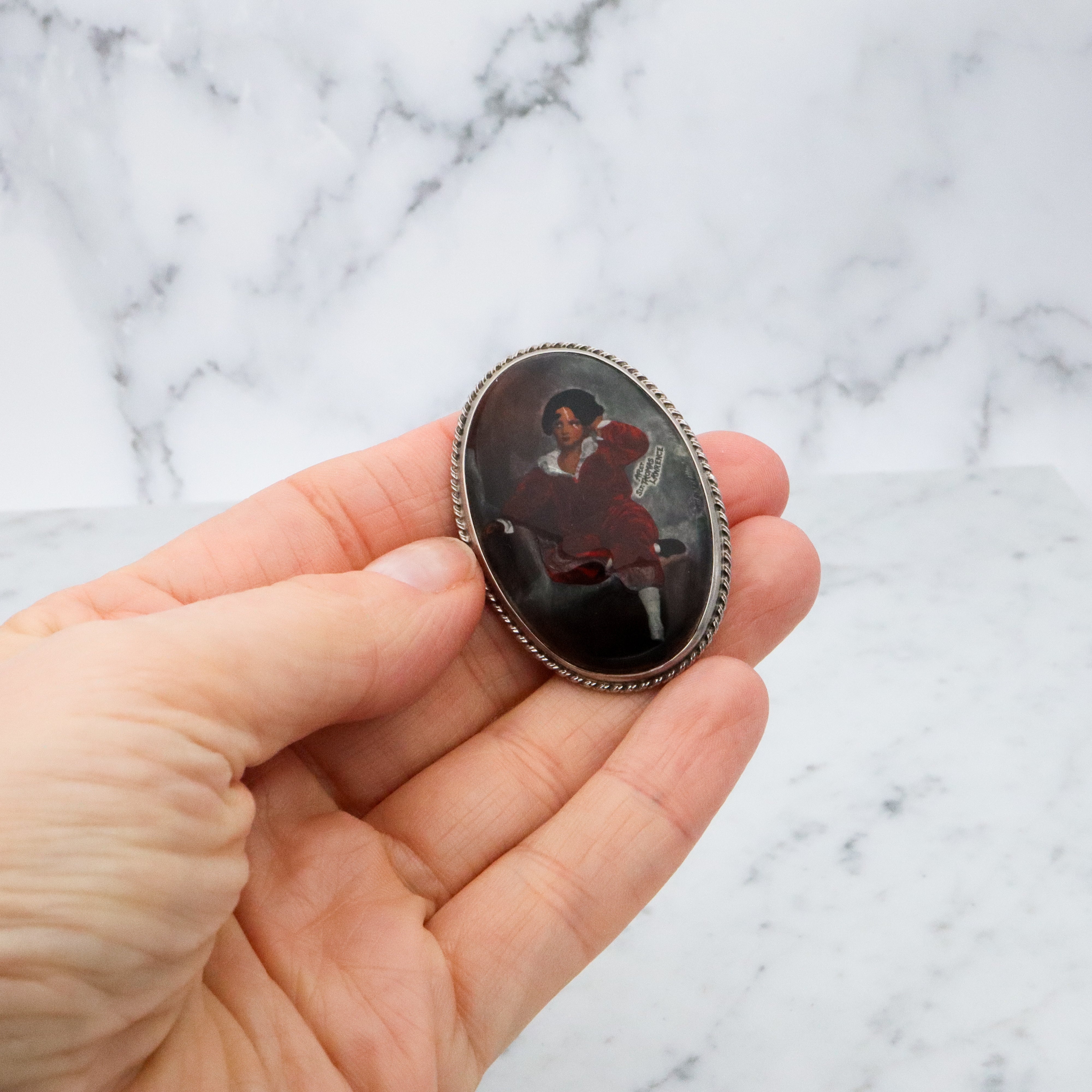 Antique sterling brooch with portrait of "The Red Boy" after Sir Thomas Lawrence